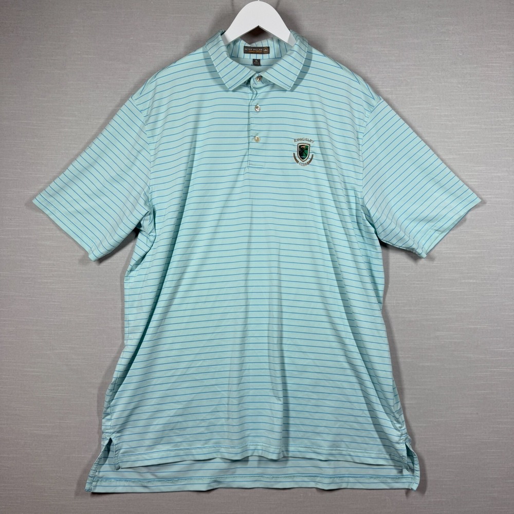 Peter Millar Polo Mens XL Blue Striped Golf Casual Classic Stretch Logo Kingsley